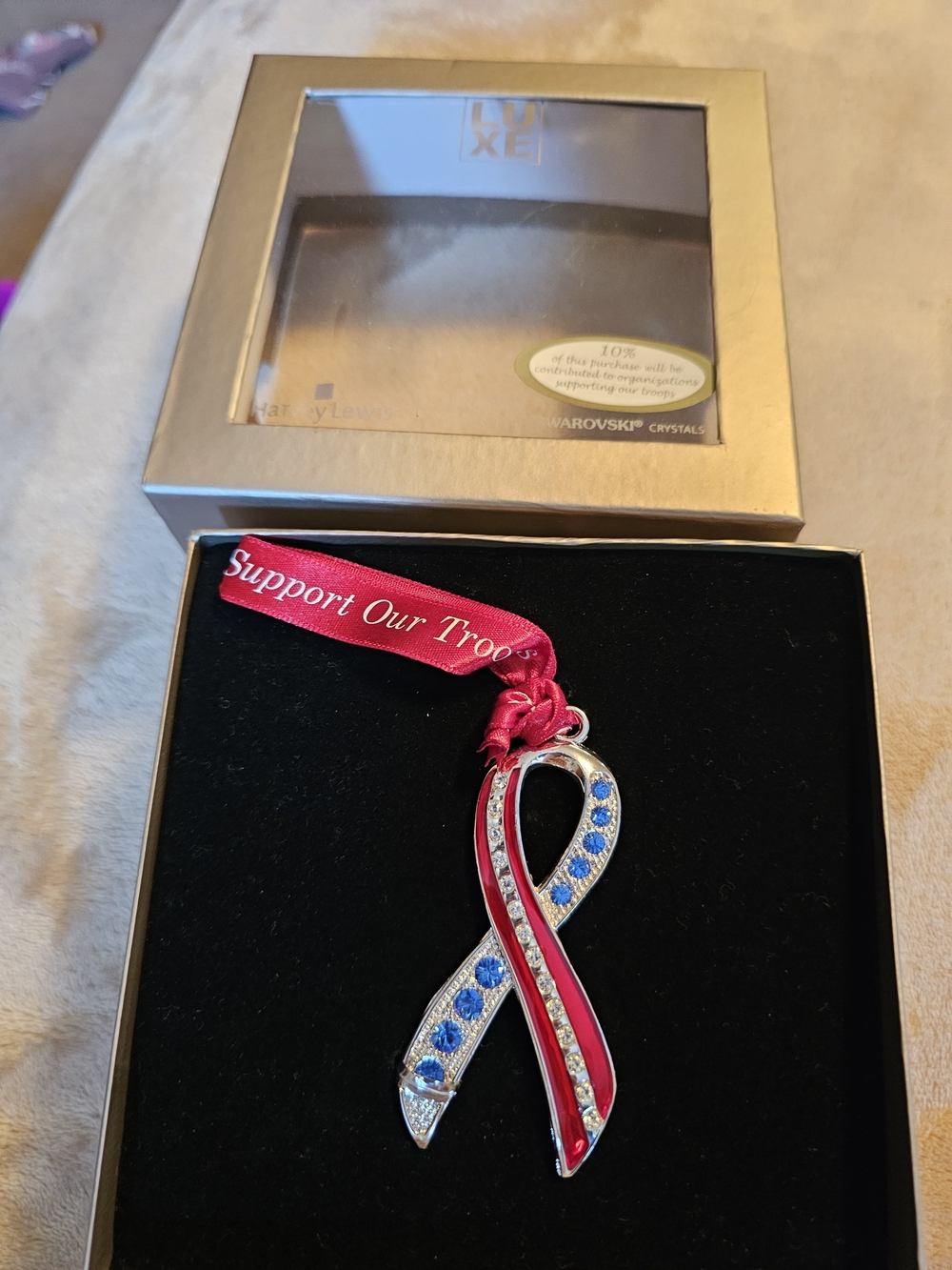 Support Our Troops Ribbon Ornament - Red and Blue